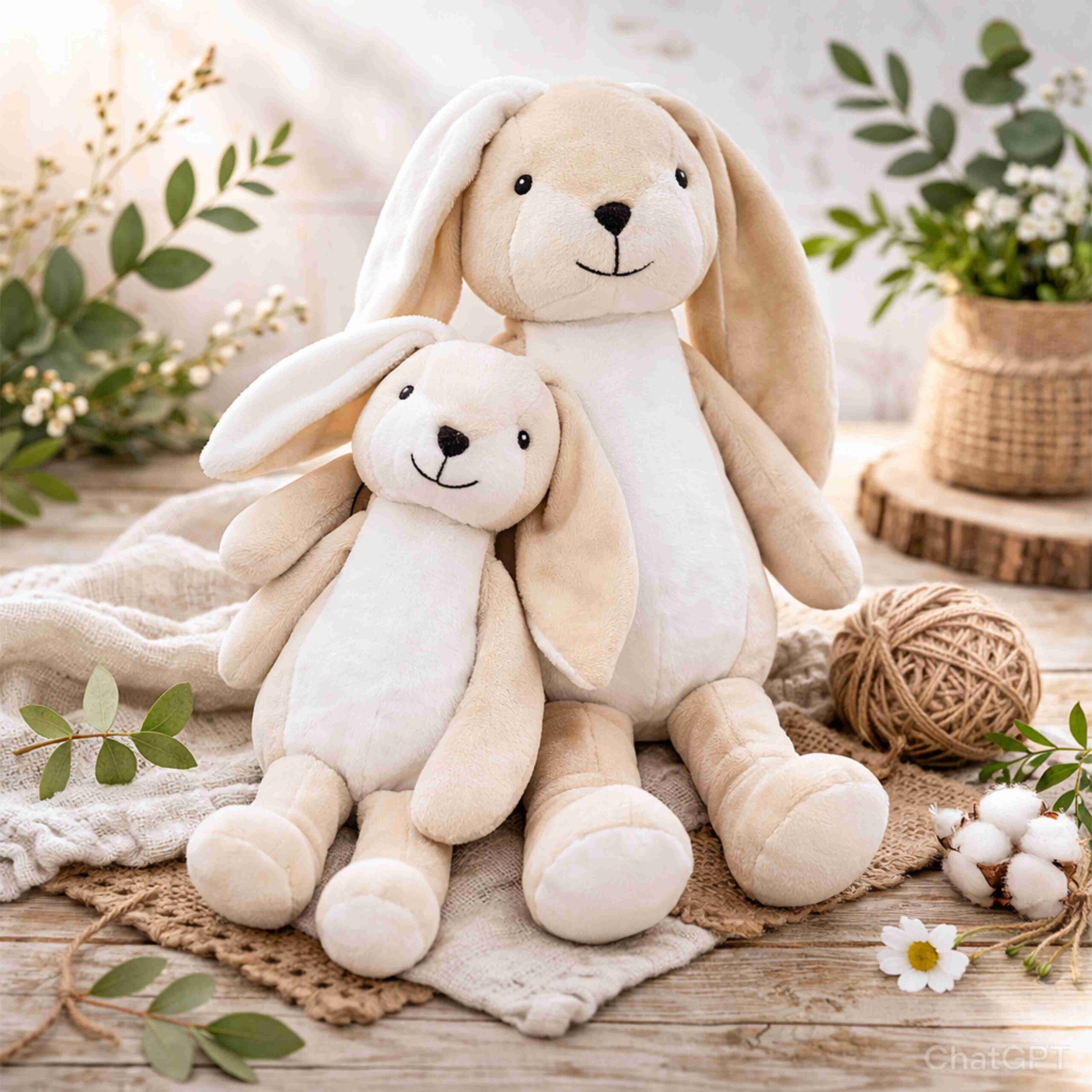 Kaninbamse - fremstillet af 100% genbrugsmaterialer - Lille (25 cm), Lys fersken-rosa