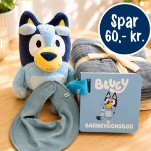 Bluey Gavepakke - Bamse, bog og stofbleer og bandana-smæk- Spar 60,-kr